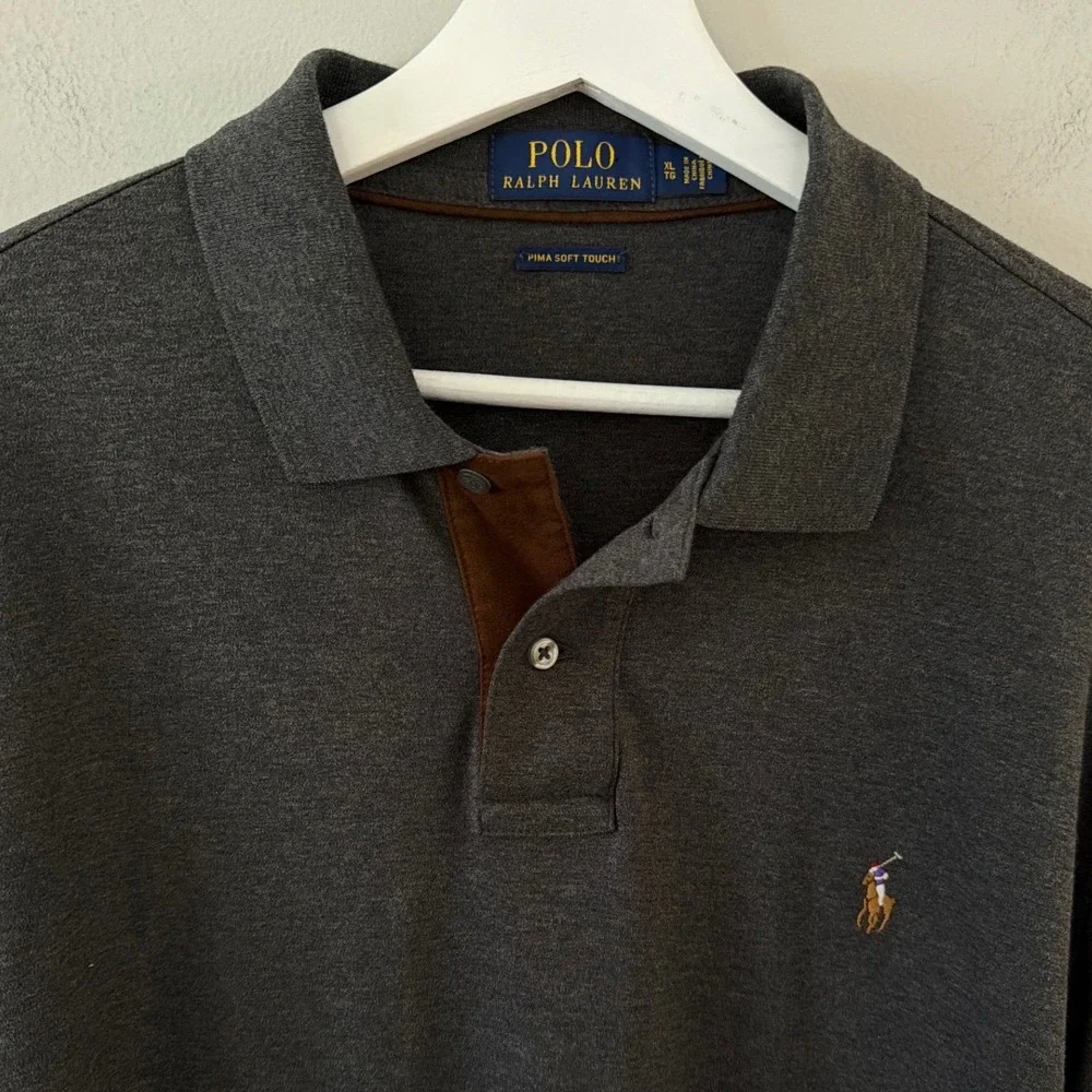 Polo Ralph Lauren Mens XL Pima Soft Touch Long Sleeve Polo Shirt Charcoal Grey